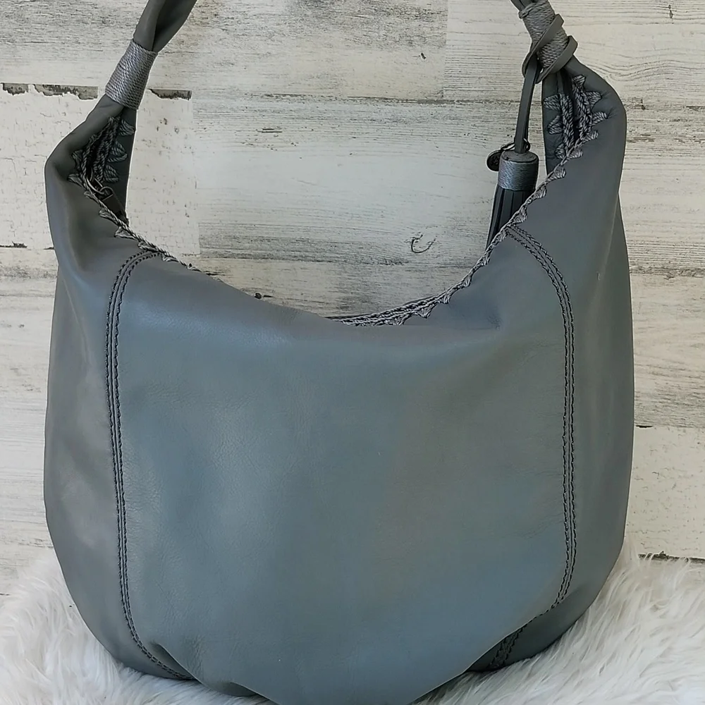 The Sak Grey Leather Hobo Bag with Tassel
